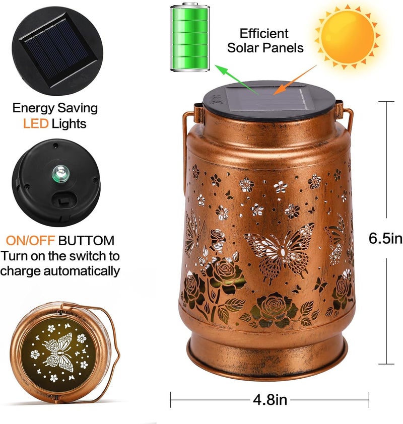 BODEVEDOB 2 Pack Butterfly Solar Lanterns Outdoor Waterproof Rose Garden Decor Gifts for Women Mom Grandma Hanging Solar Lights Metal Lantern Decoration Outside for Yard,Patio,Backyard,Porch - Image 5